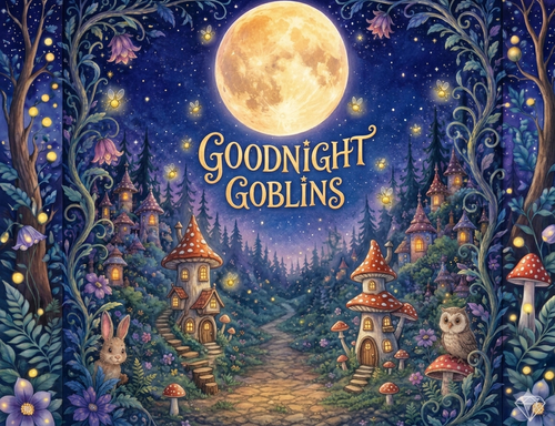 Children's bedtime story book about three kind goblins Pip Dot and Wumble