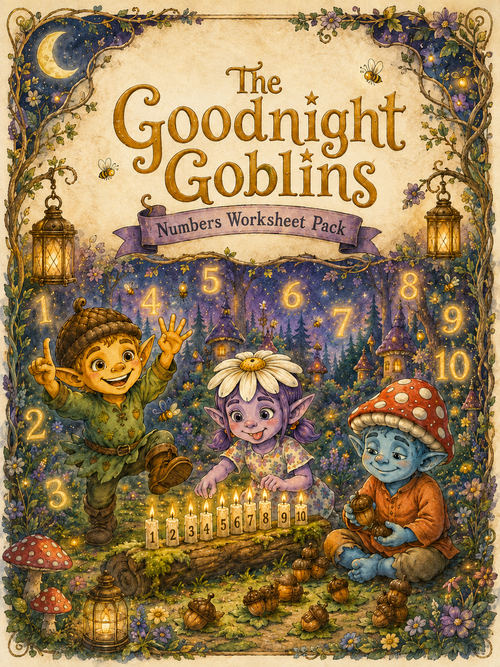 Goodnight Goblins Numbers Worksheet Sampler — free printable for ages 3-6